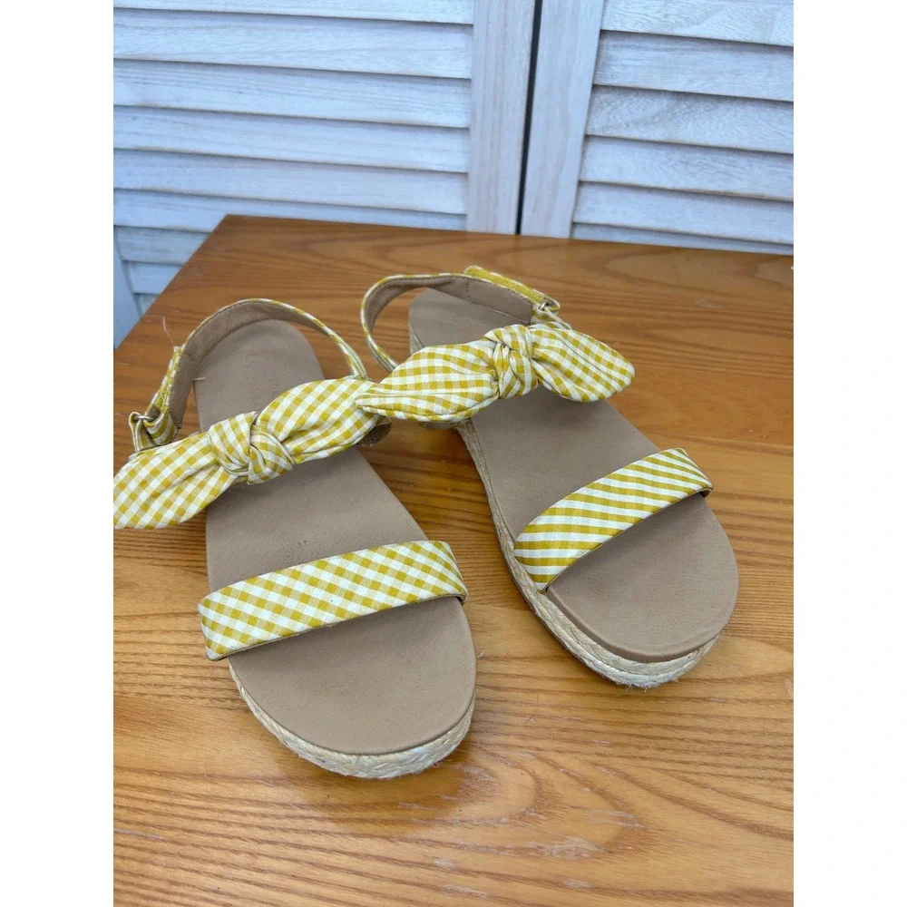 LC Lauren Conrad Espadrille Sandals 10 Yellow Gingham Bow Platform Shoes